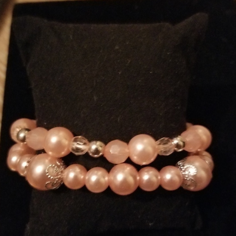 Light Orange and Silver Beaded Bracelets with set